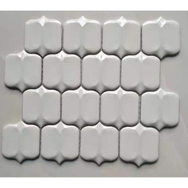 Monet Glossy White Arabesque Mosaic 12 in. x 12 in. Glazed Porcelain Decorative Tile (1.86 sq.ft/Case)