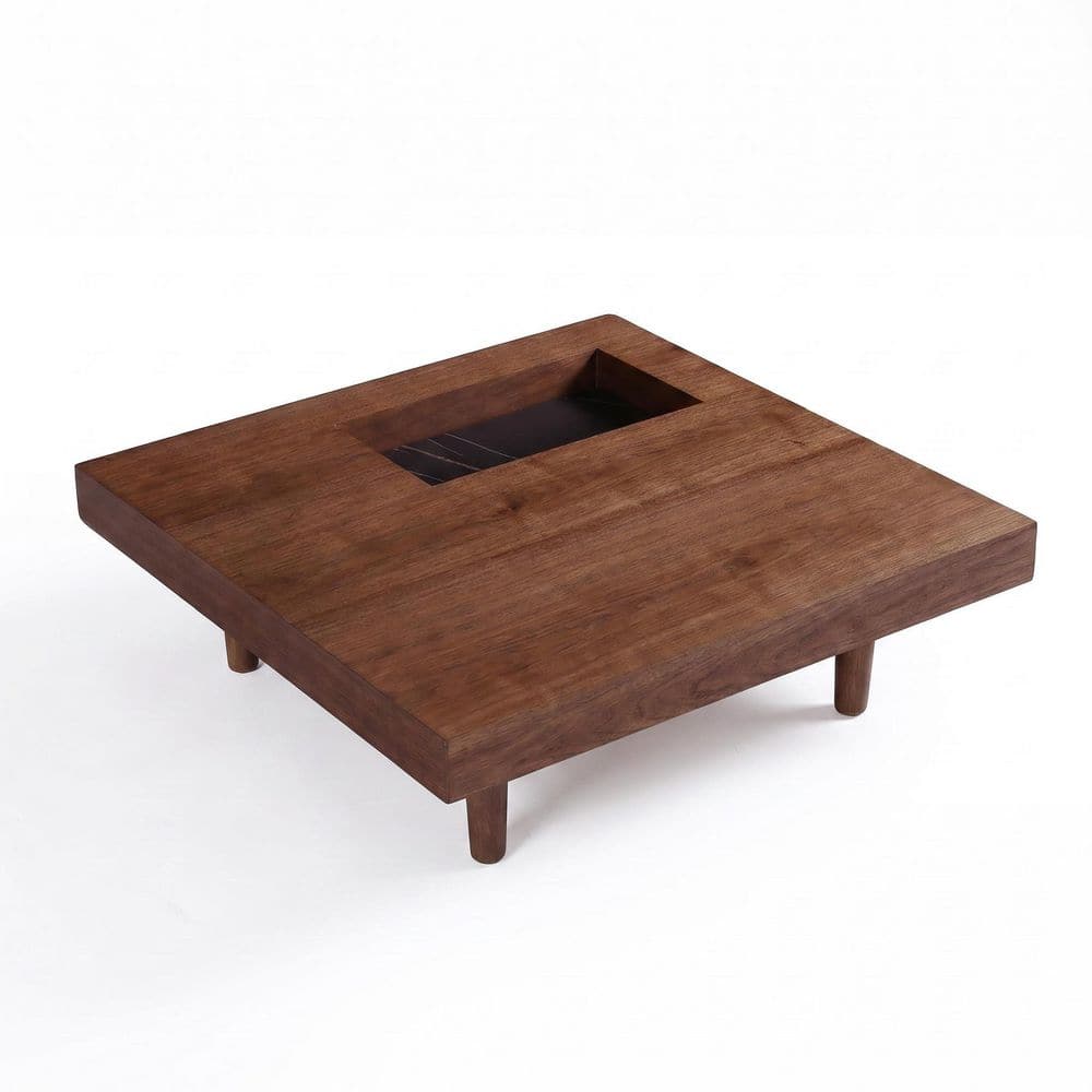 Modern 34.50 in. Square MDF Coffee Table with Storage Tray，Walnut price history on PriceWatchPro