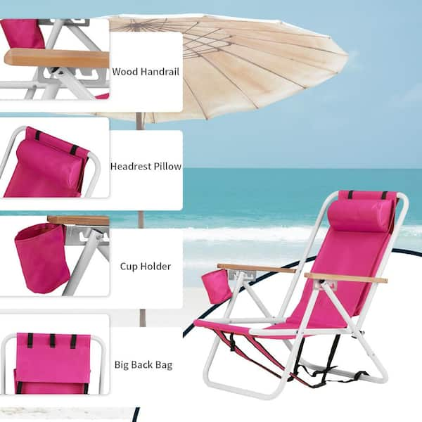 Portable Barbie Pink Steel Folding Adjustable Headrest Beach Chair