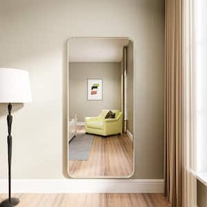 28 in. W x 60 in. H Rectangular Modern Silver Aluminum Framed Rounded Full Length Mirror