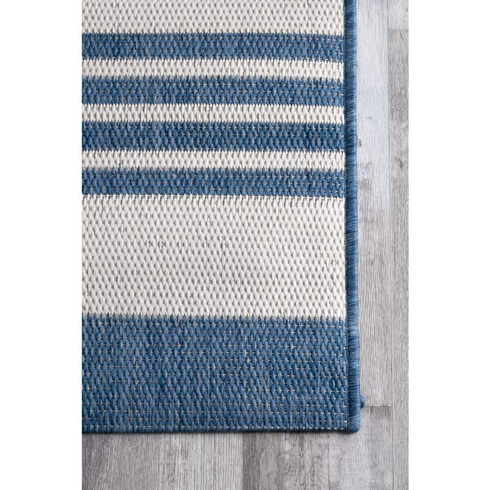 Coastal Charm Blue Stripe Synthetic Indoor/Outdoor Rug, 62"x24"