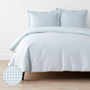 Company Kids Ditsy Gingham Blue Full Organic Cotton Percale Duvet Cover Set