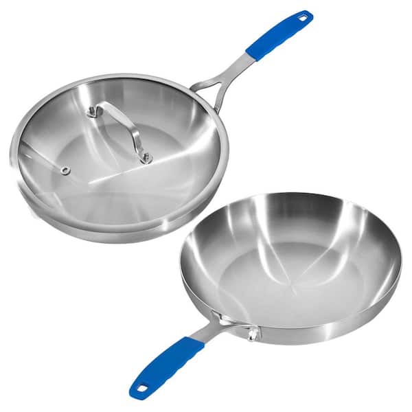 12-Piece Tri-Ply Stainless Steel Frying Pan Set Induction Compatible Dishwasher Safe Detachable Handle Glass Lid