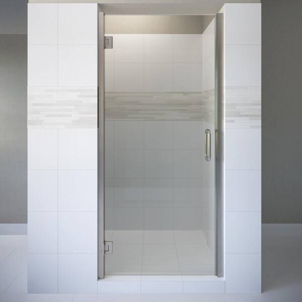 Basco Coppia 34 in. x 76 in. Semi-Frameless Pivot Shower Door in Brushed Nickel with Handle