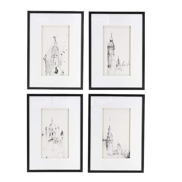 Unbranded 20 in. x 28 in. Architecture Wall Art Print (Set of 4) with Wooden Frame Home Decor Art Living Room Dining Room Entryway