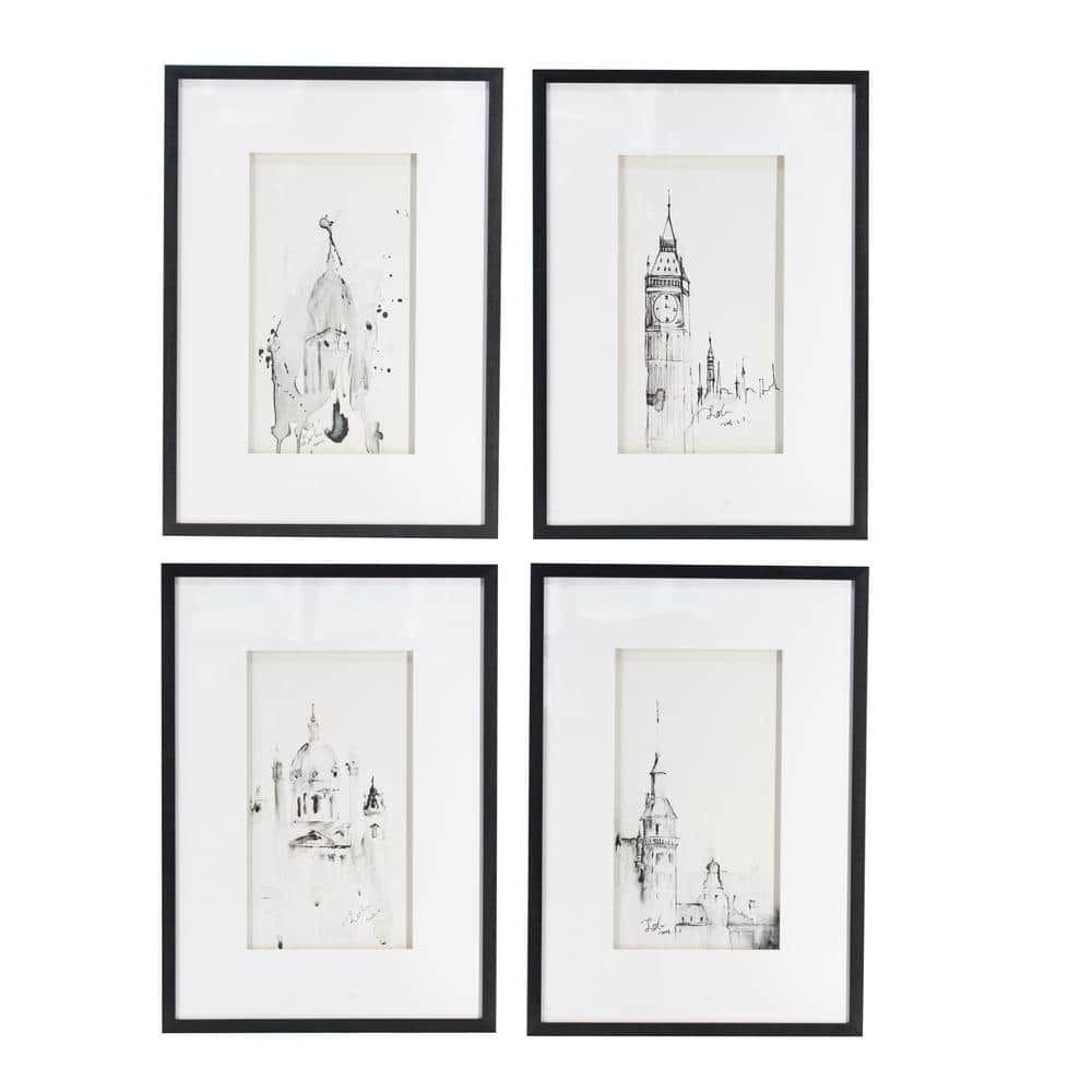 20 in. x 28 in. Architecture Wall Art Print (Set of 4) with Wooden Frame Ho