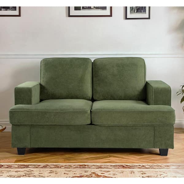 Beauti 61 in. Wide Square Arm Velvet Modern Rectangle 2-Seat Loveseat in Green