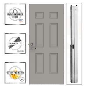 36 in. x 80 in. 6-Panel Steel Gray Security Commercial Door with Hardware