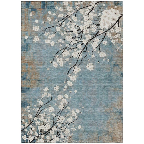 Chantille Machine Washable Indoor/Outdoor Abstract ACN2248 Denim 2 ft. 6 in. x 3 ft. 10 in. Area Rug