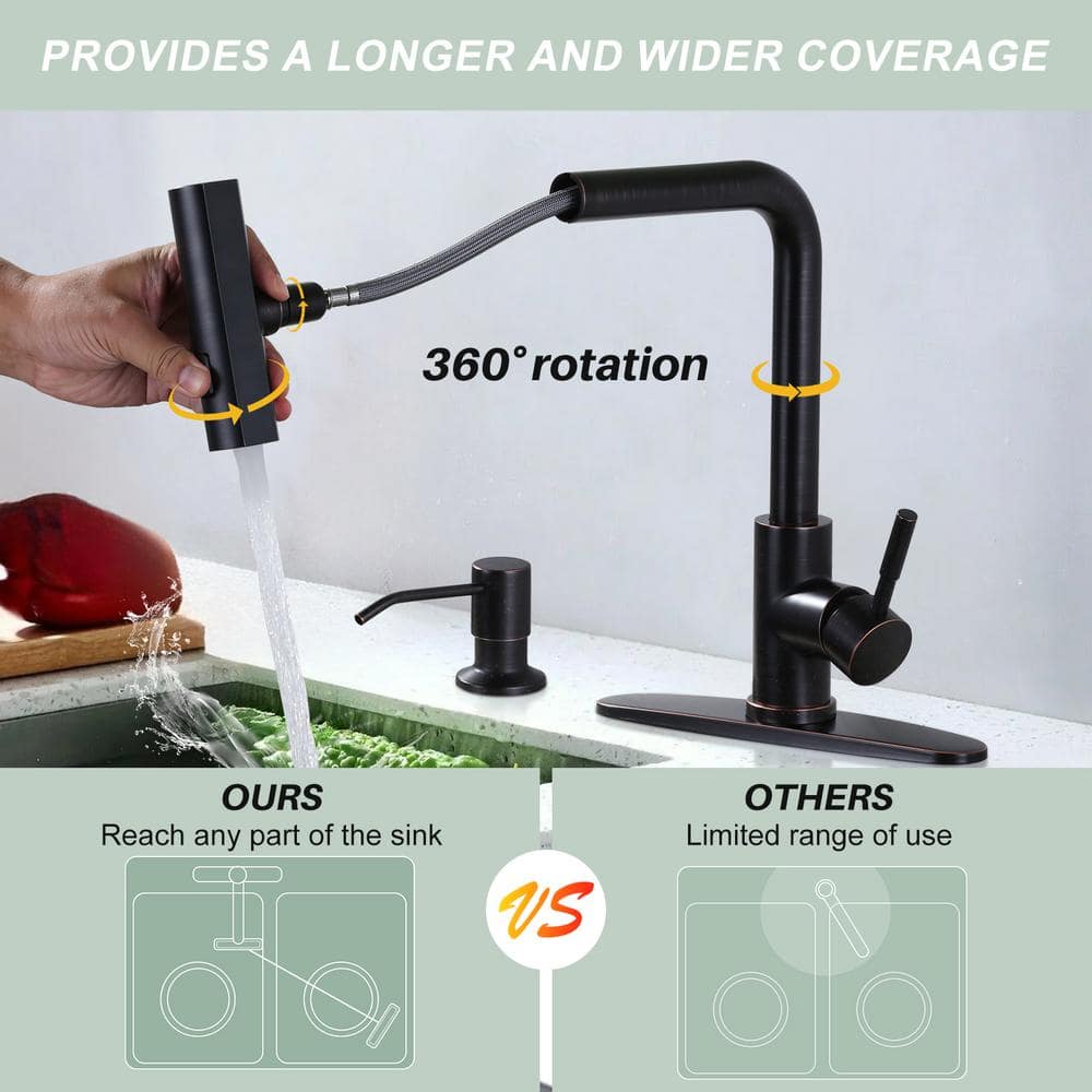 Matte Black Stainless Steel Pull Down Kitchen Faucet with Soap Dispenser