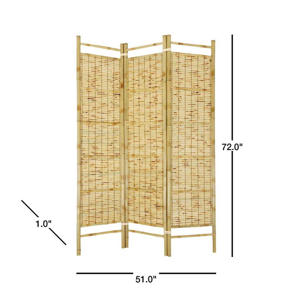 74" Tall Burnt Bamboo Shoji 3-Panel Room Divider