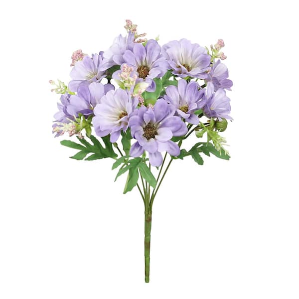 LIVING LUXURY 13 in. Petite Purple Artificial Daisy Flower Stem Bush Bouquet Set of 4