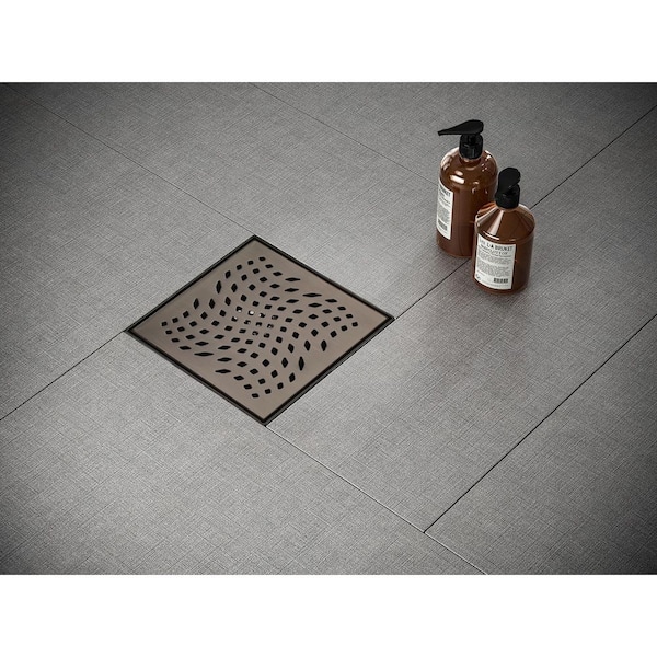 4 in. Square Stainless Steel Shower Drain with Wave Pattern in Venetian Bronze