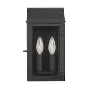 Hingham 6.5 in. W x 12 in. H Textured Black Outdoor Hardwired Dimmable Small Wall Lantern Sconce with No Bulbs Included