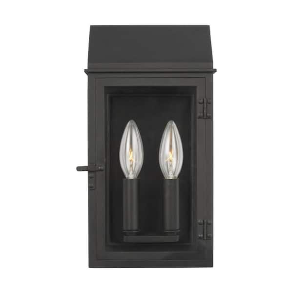 Generation Lighting Hingham 6.5 in. W x 12 in. H Textured Black Outdoor Hardwired Dimmable Small Wall Lantern Sconce with No Bulbs Included