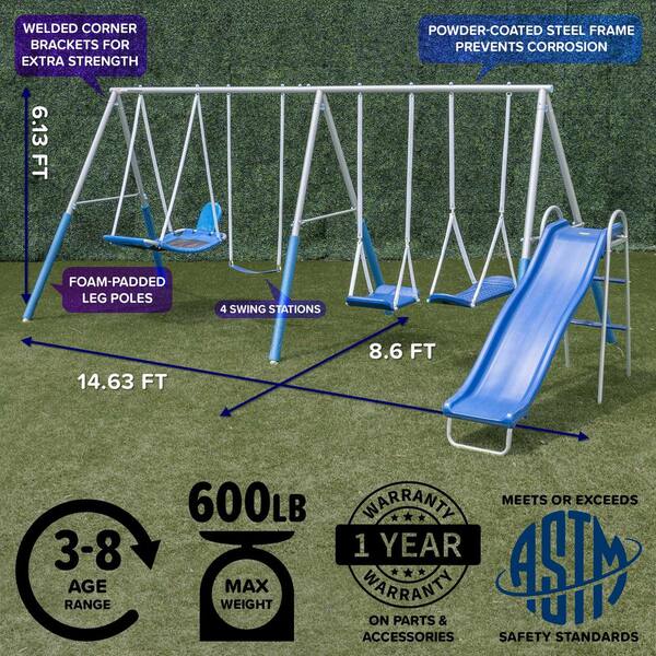 SPORTSPOWER Super Surfer Metal Swing Playset with Slide