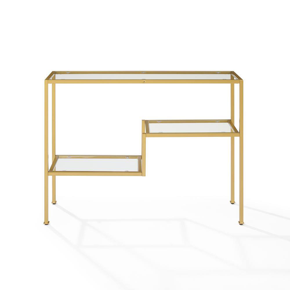 Gold and Clear Glass Industrial Console Table with Storage