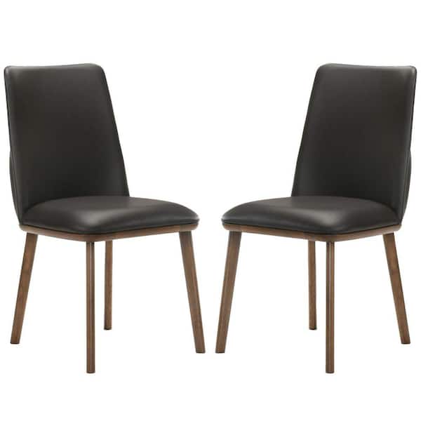 Benjara Brown Vegan Faux Leather Curved Design Dining Chair (Set of 2)