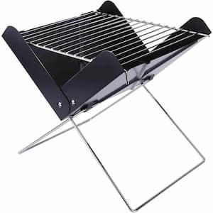 12 in. Portable Fold Grill Charcoal Barbecue Grill in Black