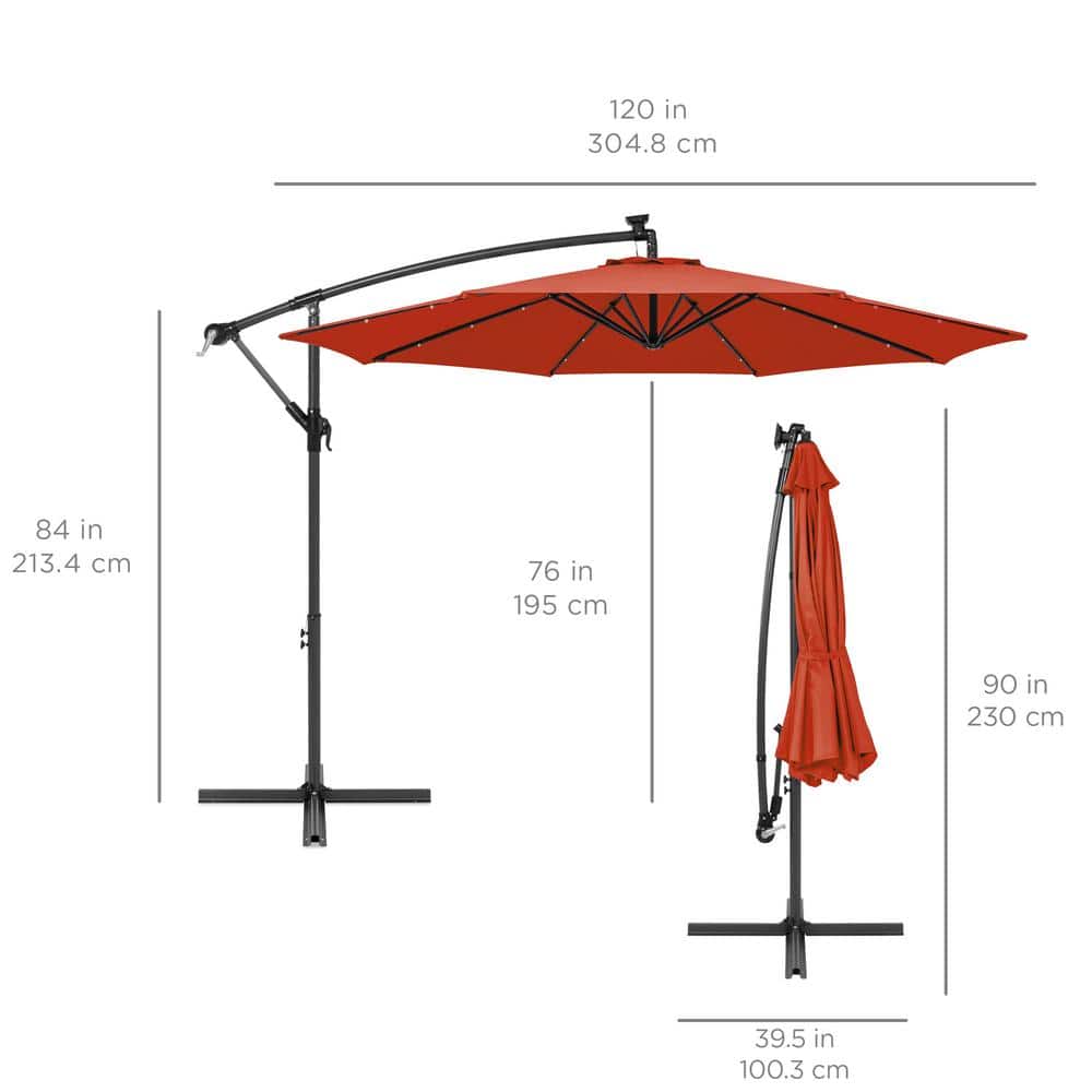 10ft Rust Solar LED Offset Hanging Patio Umbrella with Adjustable Tilt
