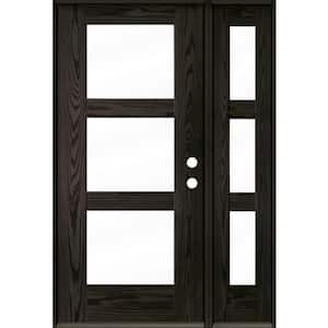 BRIGHTON Modern 50 in. x 80 in. 3-Lite Left-Hand/Inswing Clear Glass Baby Grand Stain Fiberglass Prehung Front Door wRSL