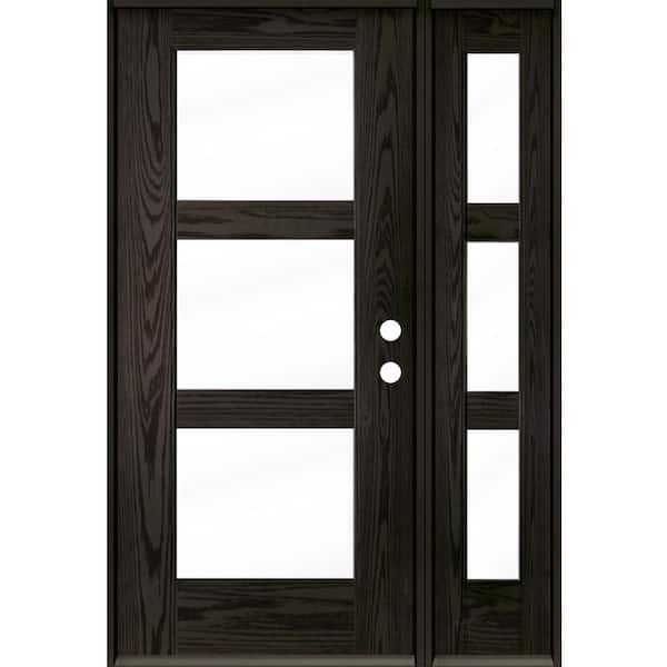 Krosswood Doors BRIGHTON Modern 50 in. x 80 in. 3-Lite Left-Hand/Inswing Clear Glass Baby Grand Stain Fiberglass Prehung Front Door wRSL
