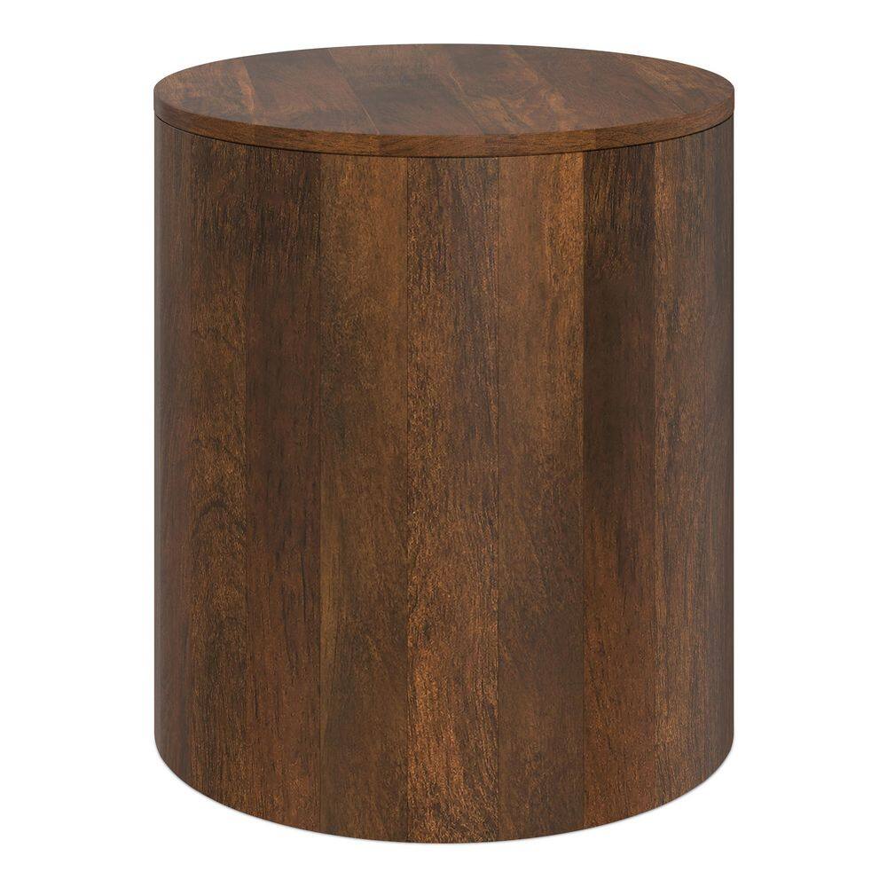 Millbury 20 in. W Walnut Brown Round Solid Mango Wood End Table with Handcrafted Design - thumbnail 3