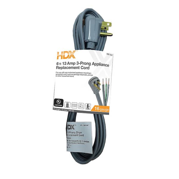HDX 6 ft. 13 Amp 3-Prong Grey Appliance Replacement Cord