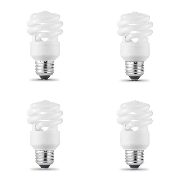 60-Watt Equivalent A19 Spiral Non-Dimmable E26 Medium Base CFL Compact Fluorescent Light Bulb, Daylight 5000K (4-Pack)