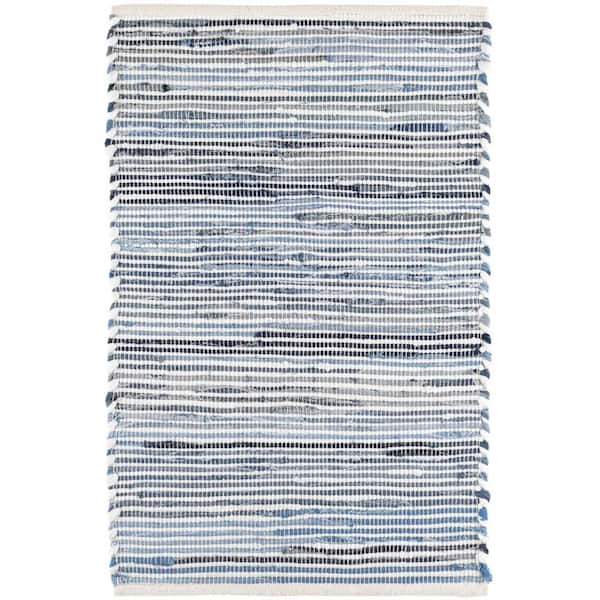 Denim Rag Ribbed Handwoven Cotton Blue 3 ft. x 8 ft. Indoor Runner Rug