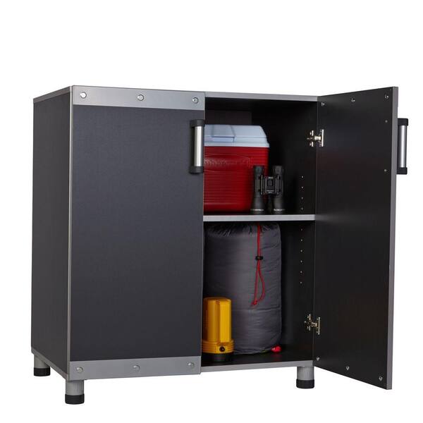 Rubbermaid FastTrack Garage Laminate Cabinet Set in Black/Silver