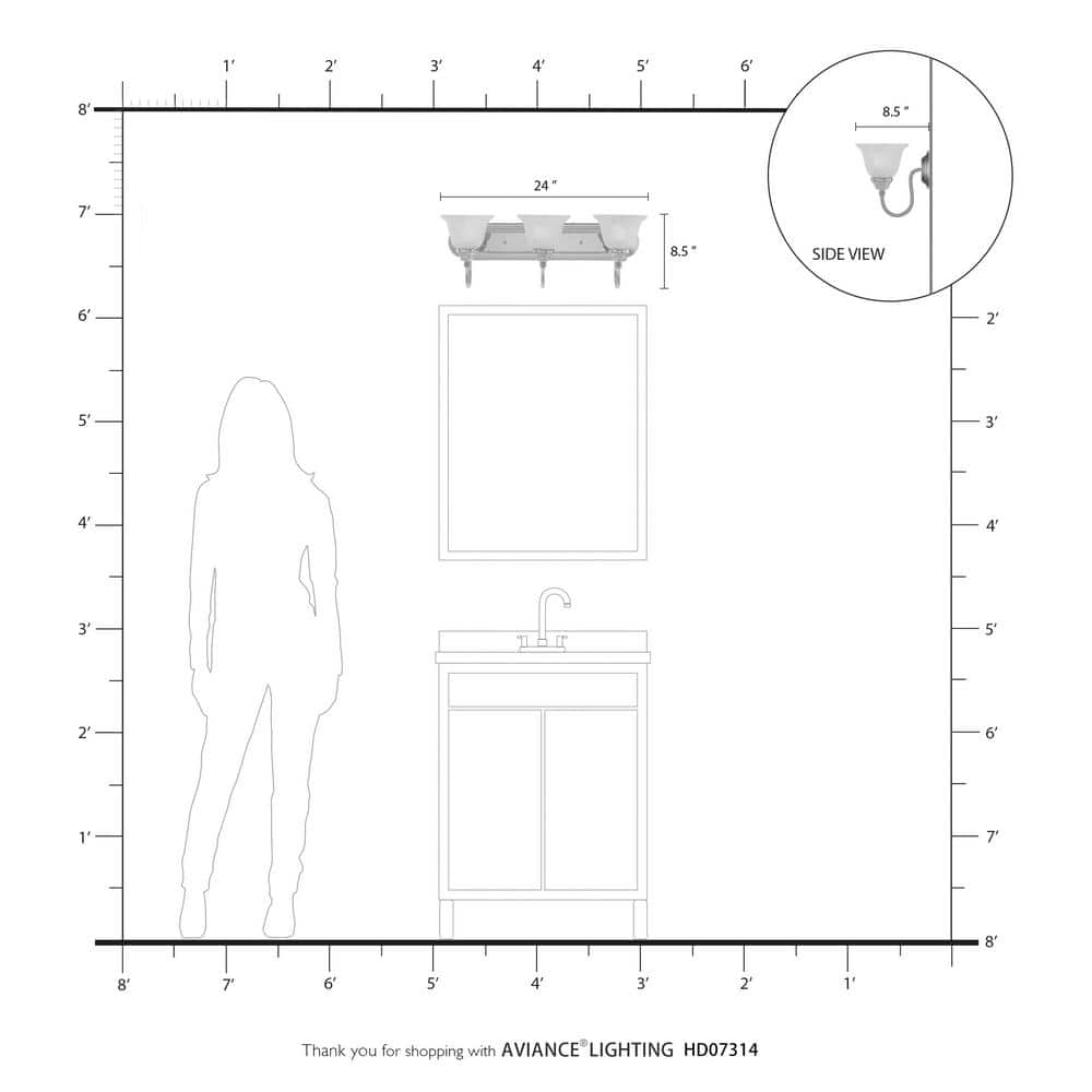 Brushed Nickel and Chrome 3-Light Vanity with Alabaster Glass