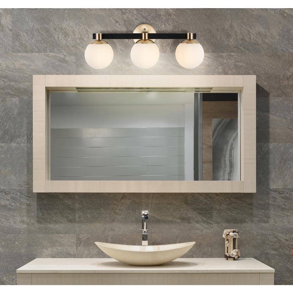 Modernist Globe 24" Brass Gold & Black 3-Light LED Vanity with Frosted Glass
