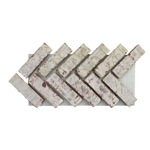 28 in. x 10.5 in. x. 0.5 in. Brickwebb Herringbone Glacier Bay Thin Brick Sheets (Box of 4-Sheets)