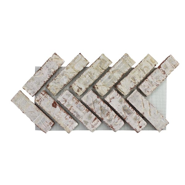 Old Mill Brick 28 in. x 10.5 in. x. 0.5 in. Brickwebb Herringbone Glacier Bay Thin Brick Sheets (Box of 4-Sheets)