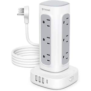 6 ft. Flat Plug Extension Cord, Tower Power Strip Surge Protector with 4 USB Ports(1 USB C), 12 Spaced Outlets - White