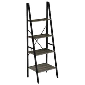 70.5 in. Gray and Black Wooden 4-Shelf Leaning Ladder Bookcase
