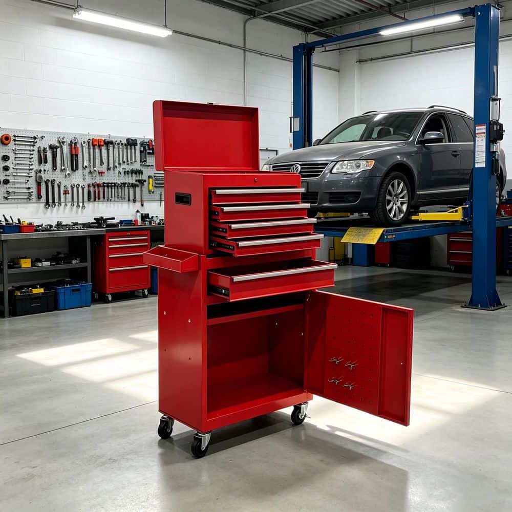 5-Drawer Red Rolling Tool Storage Cabinet Lockable Wheels Tool Chest with Detachable Top for Garage Workshop