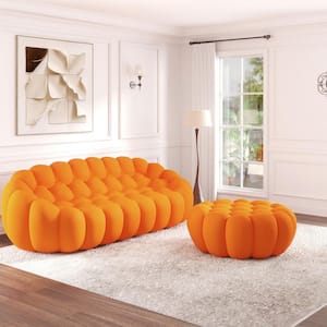 98.4 in. Armless Fabric Curved Sectional Sofa 3-Seat Lazy Floor Bubble Couch with Ottoman in Orange (Set of 2)