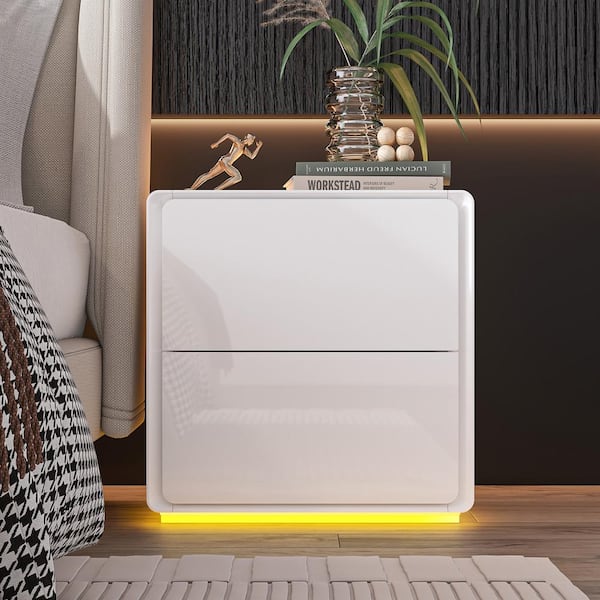 FUFU&GAGA Full White Glossy Finished 2-Drawers 19.6 in. W