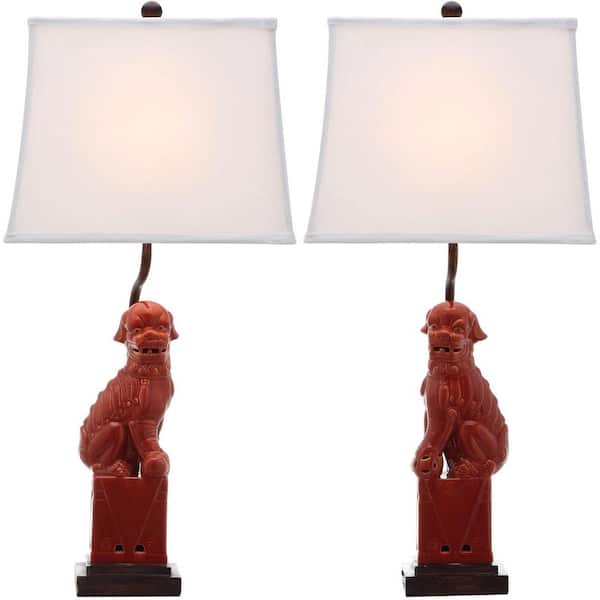 Red Ceramic Vintage Table Lamp with Brass Base & Neck, with Cream Shade 26