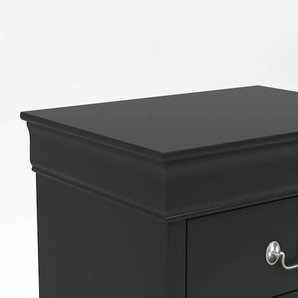 GALANO Louis Philippe 2-Drawer Black Nightstand Sidetable Ultra