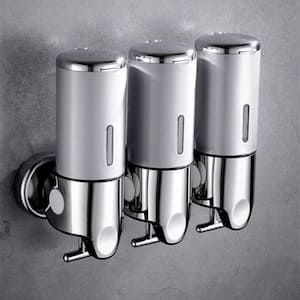 3 in 1 Chamber Wall Mounted Bathroom Shower Pump Dispenser and Organizer (Silver)