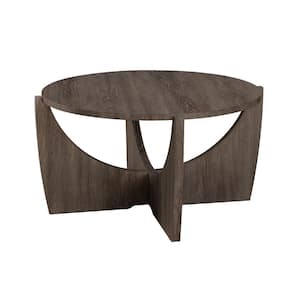 28 in. Cerused Ash Round Wood Modern Coffee Table with Intersecting Legs