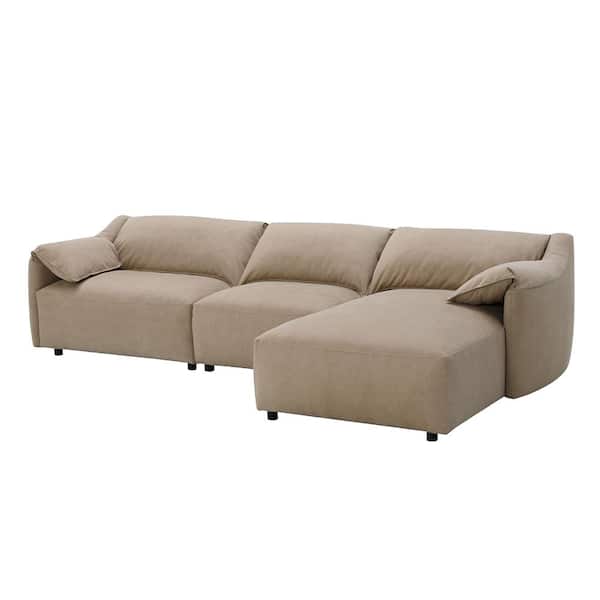 Veata 70 in. Light Brown Polyester Pillow Top Arm L-Shaped Sectional Sofa