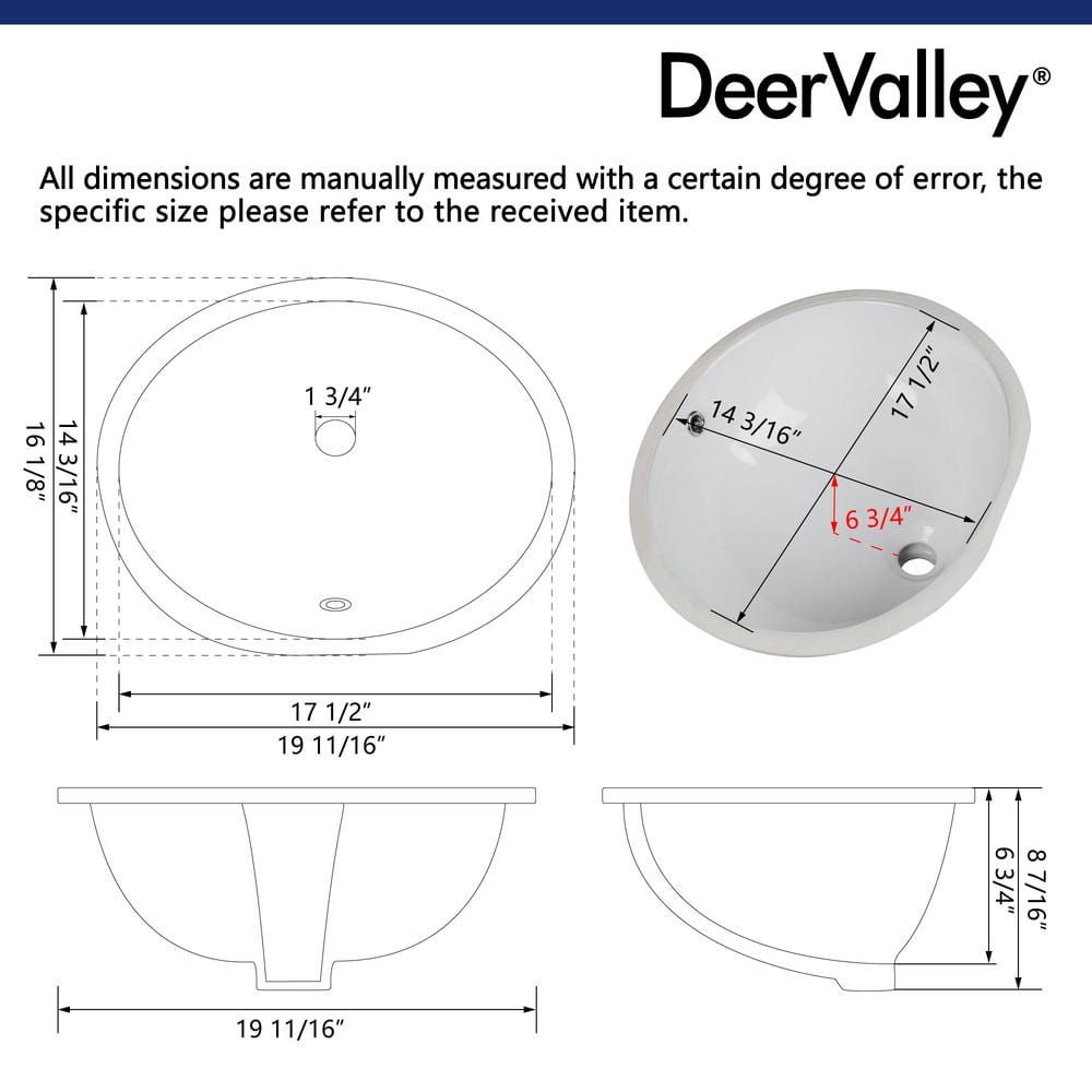 DeerValley Oval White Ceramic Undermount Bathroom Sink with Overflow