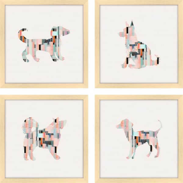 Melissa Van Hise Patterned Pups Pink - Set of 4-Framed Giclee Dog Art Print 14 in. x 14 in. each