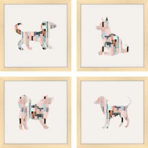 Patterned Pups Pink - Set of 4-Framed Giclee Dog Art Print 14 in. x 14 in. each