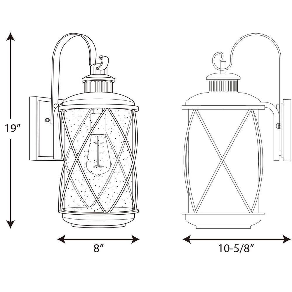 Black Aluminum Medium Wall Lantern with Clear Seeded Glass Shade