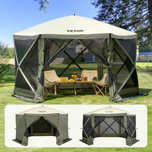 VEVOR Pop Up Gazebo Tent 12 ft. x 12 ft. Pop Up Screen Tent 6 Sided Canopy Sun Shelter with 6 Removable Privacy Wind Cloths ZPSLTJLS12X1117M6V0 The Home Depot